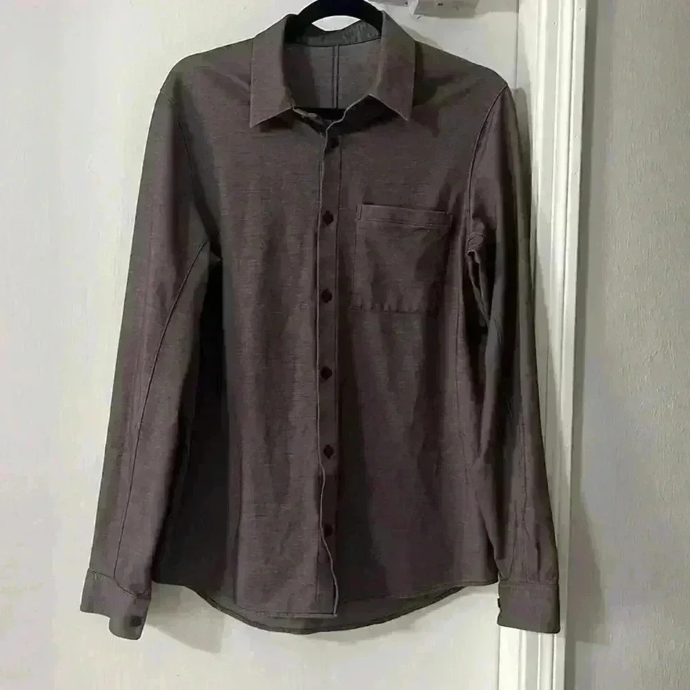 Lululemon Commission Long-Sleeve Shirt ESPR/WHT Espresso Men's Small - Picture 5 of 12